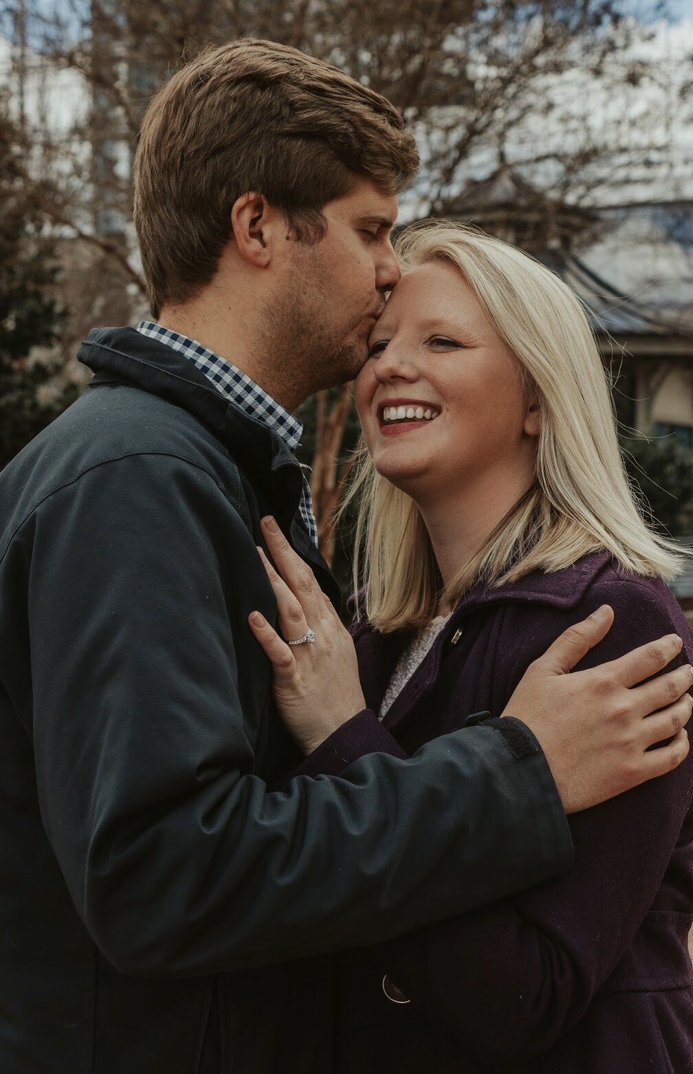A couple sharing a quiet engagement moment